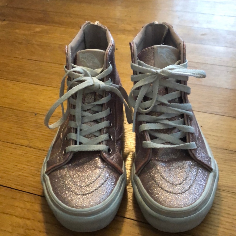 Pink glitter Vans high tops kids sz 1, UK sz 13.5